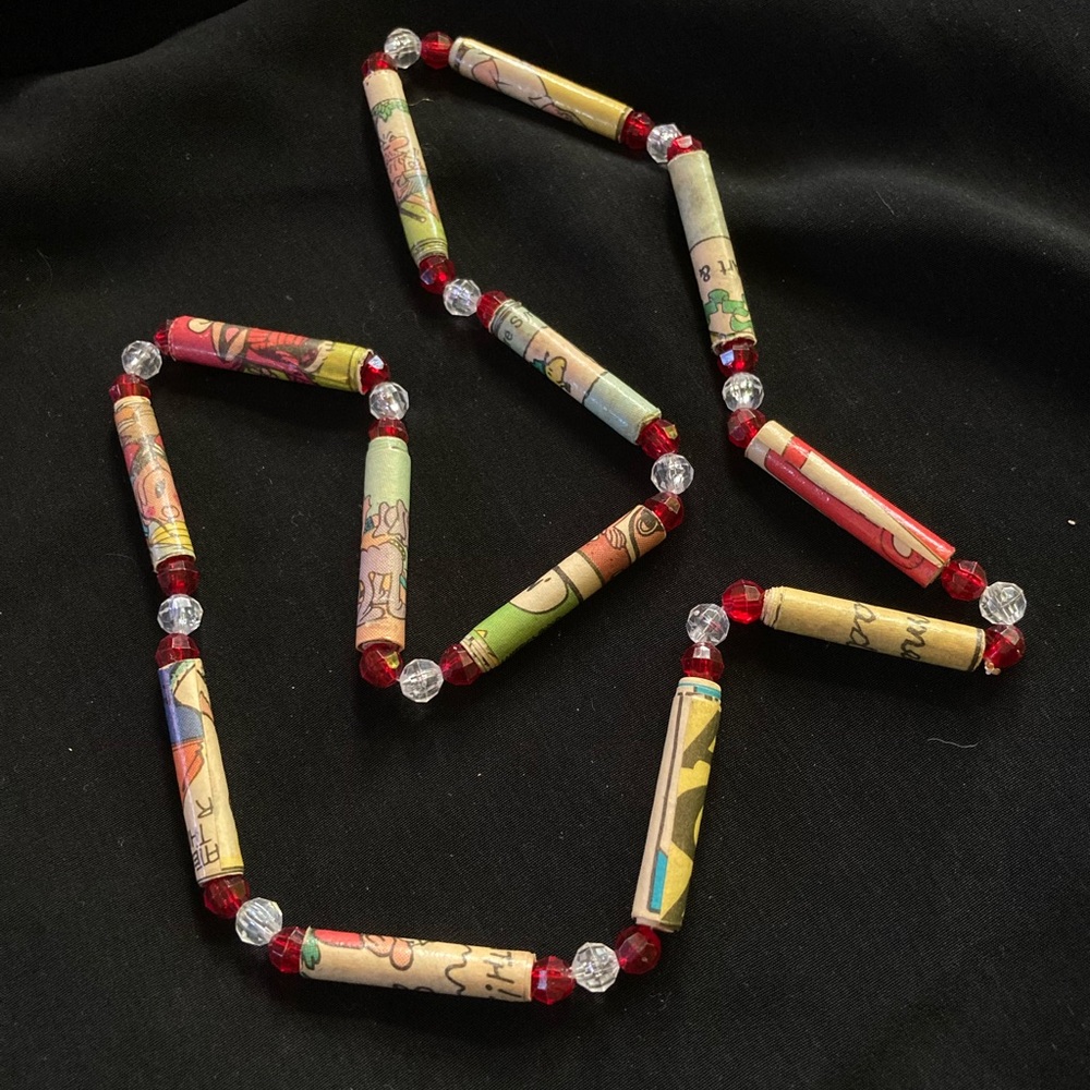 Rare! Rolled comic beaded necklace 1970’s